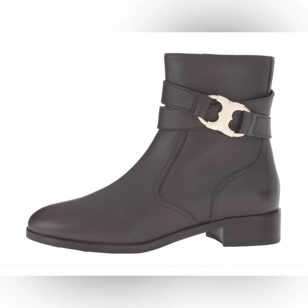 Tori Burch Gemini Link Chocolate Brown Leather Ankle Boots, 1.25” Heel, 6.5 M